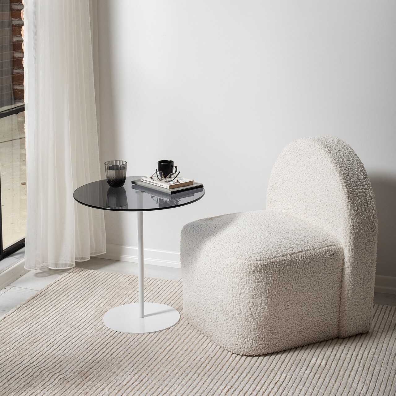 Masa de colt, Neostill, Chill-Out, 50 x 50 x 50 cm, sticla temperata/metal, alb/gri inchis - imagine 7
